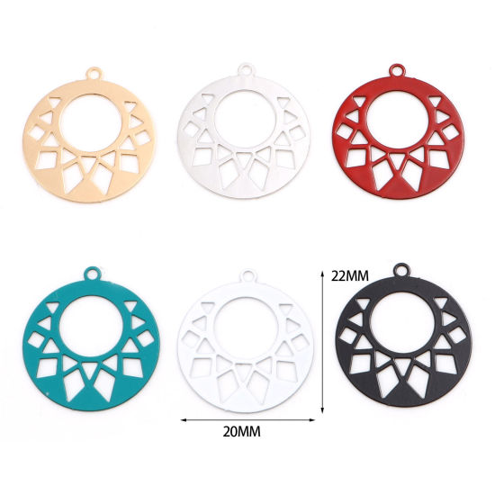 Immagine di Lega di Ferro Filigree Stamping Charms Tondo Multicolore Geometria Pittura 22mm x 20mm , 20 Pz