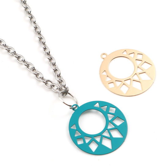 Immagine di Lega di Ferro Filigree Stamping Charms Tondo Multicolore Geometria Pittura 22mm x 20mm , 20 Pz