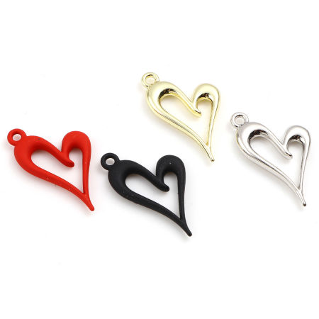Iron Based Alloy Valentine's Day Charms Heart Multicolor Painted 24mm x 15mm, 10 PCs