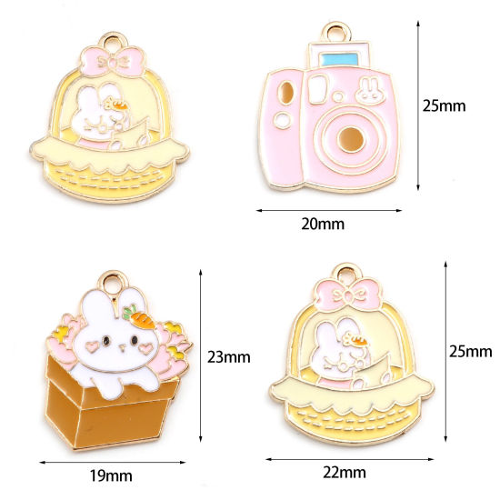 Bild von Zinklegierung Charms Hase Vergoldet Bunt Emaille 10 Stück