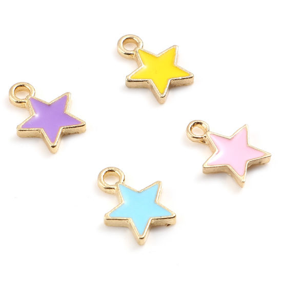 Immagine di Lega di Zinco Galassia Charms Stella a Cinque Punte Oro Placcato Multicolore Smalto 13mm x 10mm , 20 Pz