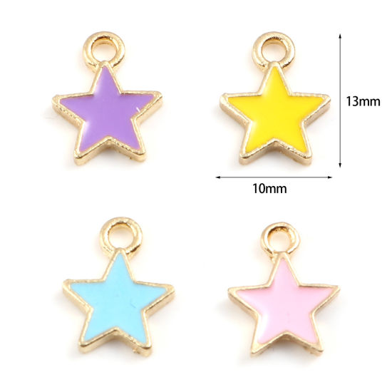 Immagine di Lega di Zinco Galassia Charms Stella a Cinque Punte Oro Placcato Multicolore Smalto 13mm x 10mm , 20 Pz