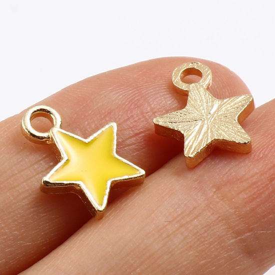 Immagine di Lega di Zinco Galassia Charms Stella a Cinque Punte Oro Placcato Multicolore Smalto 13mm x 10mm , 20 Pz