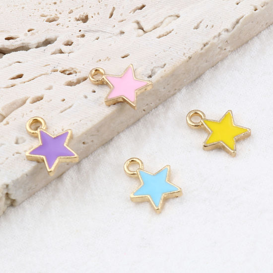 Immagine di Lega di Zinco Galassia Charms Stella a Cinque Punte Oro Placcato Multicolore Smalto 13mm x 10mm , 20 Pz