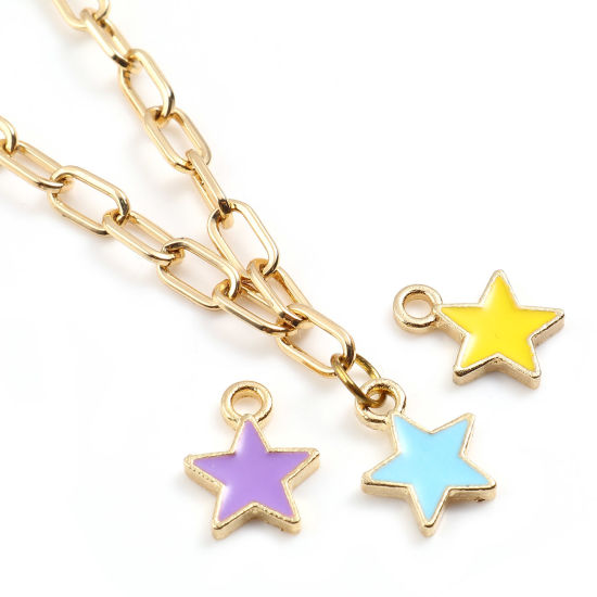 Immagine di Lega di Zinco Galassia Charms Stella a Cinque Punte Oro Placcato Multicolore Smalto 13mm x 10mm , 20 Pz