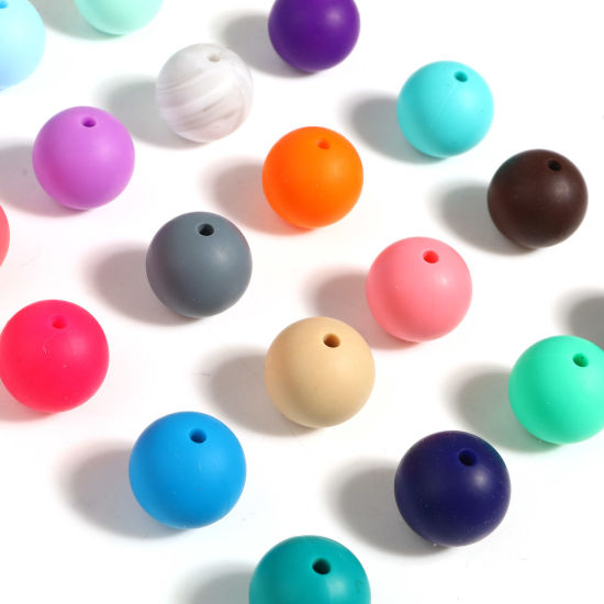 Picture of Silicone Spacer Beads Round Multicolor About 15mm Dia, Hole: Approx 2.5mm, 10 PCs