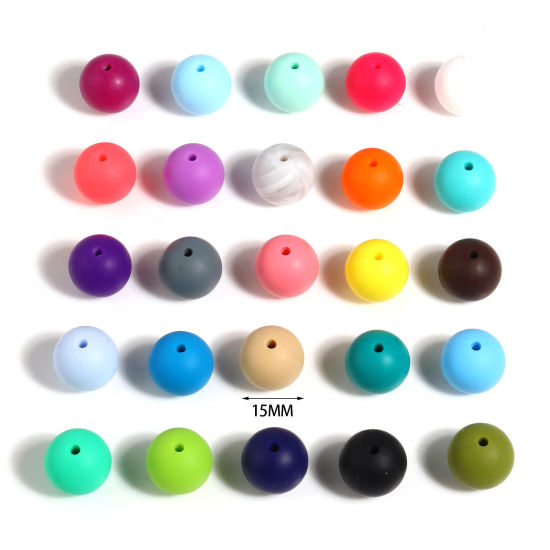 Picture of Silicone Spacer Beads Round Multicolor About 15mm Dia, Hole: Approx 2.5mm, 10 PCs