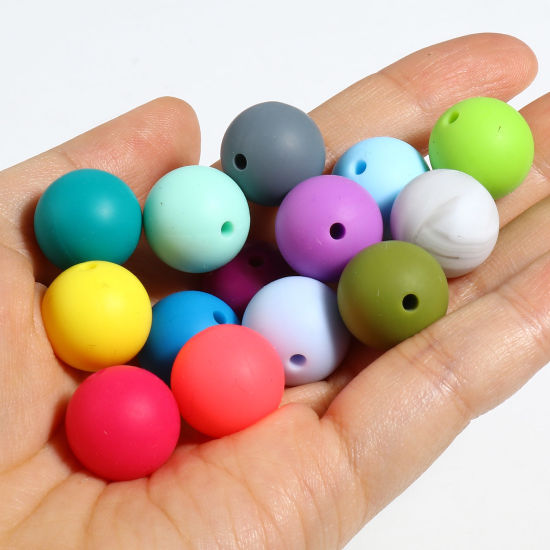 Picture of Silicone Spacer Beads Round Multicolor About 15mm Dia, Hole: Approx 2.5mm, 10 PCs