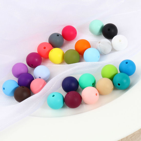 Picture of Silicone Spacer Beads Round Multicolor About 15mm Dia, Hole: Approx 2.5mm, 10 PCs