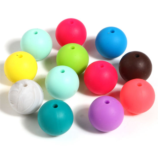 Picture of Silicone Spacer Beads Round Multicolor About 15mm Dia, Hole: Approx 2.5mm, 10 PCs