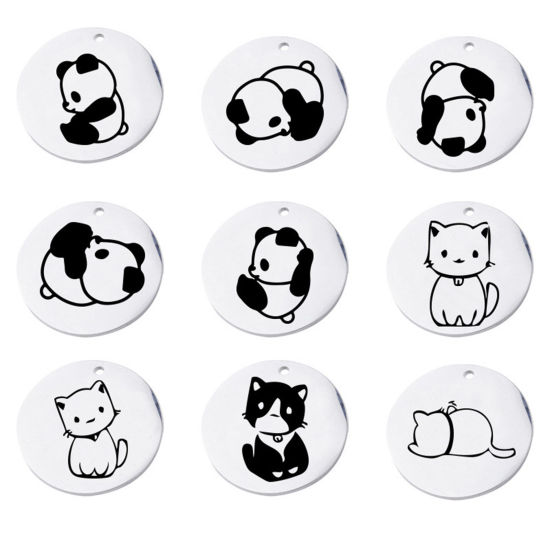 Picture of Stainless Steel Charms Round Multicolor Cat 20mm Dia., 1 Piece