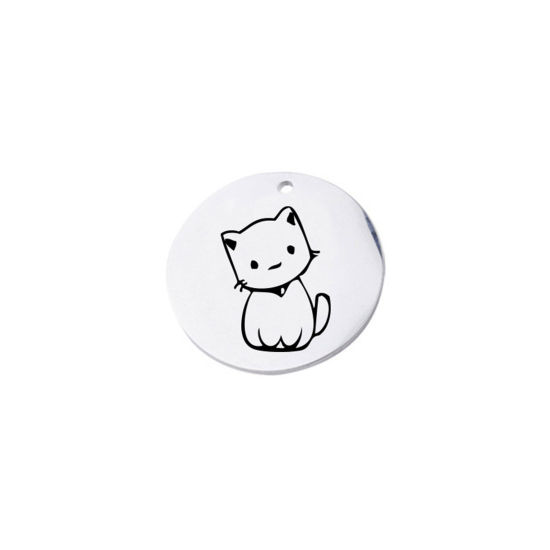 Picture of Stainless Steel Charms Round Multicolor Cat 20mm Dia., 1 Piece