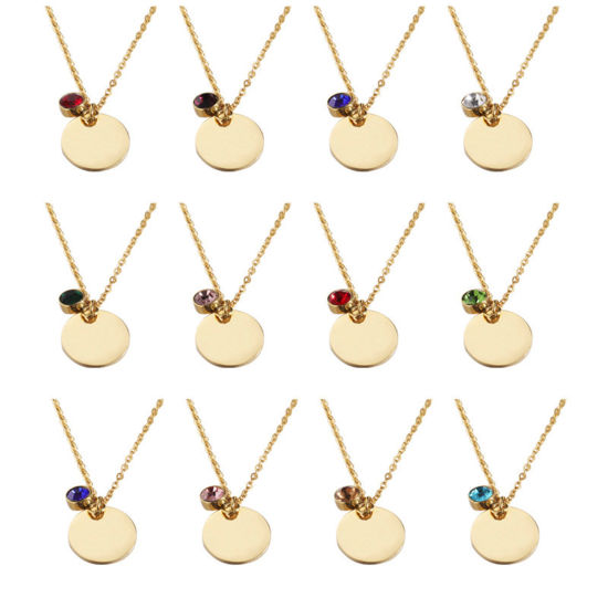 Immagine di Acciaio Inossidabile Pietre Nascita Collana Multicolore Tondo Modifiche in bianco di timbratura 45cm Lunghezza, 1 Pz