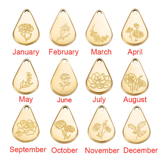 Immagine di Acciaio Inossidabile Fiore del Mese di Nascita Charms Geometrica Multicolore Gennaio 13.9mm x 9mm, 1 Pz