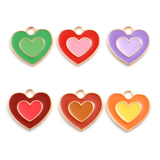 Picture of Zinc Based Alloy Valentine's Day Charms Heart Gold Plated Multicolor Enamel 20mm x 19mm, 20 PCs