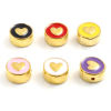 Picture of Zinc Based Alloy Valentine's Day Spacer Beads Flat Round Gold Plated Multicolor Heart Enamel About 10mm Dia., Hole: Approx 1.3mm, 10 PCs