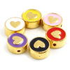 Picture of Zinc Based Alloy Valentine's Day Spacer Beads Flat Round Gold Plated Multicolor Heart Enamel About 10mm Dia., Hole: Approx 1.3mm, 10 PCs