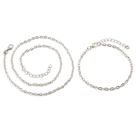 Picture of Iron Based Alloy Link Cable Chain Necklace Silver Tone 1 Packet ( 12 PCs/Packet)