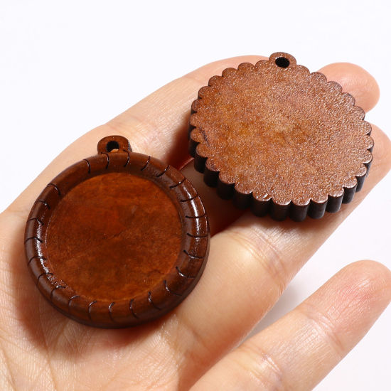 Picture of Wood Cabochon Settings Pendants Round Coffee 10 PCs