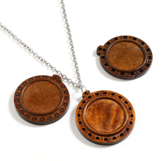 Picture of Wood Cabochon Settings Pendants Round Coffee 10 PCs