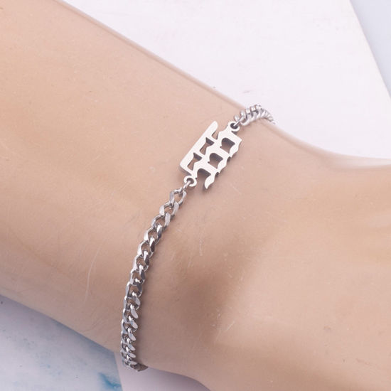 Picture of Stylish Simple Multicolor Stainless Steel Curb Link Chain Angel Number Bracelets For Women 20.5cm(8 1/8") - 20cm(7 7/8") long