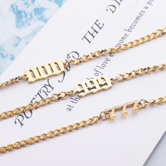 Picture of Stylish Simple Multicolor Stainless Steel Curb Link Chain Angel Number Bracelets For Women 20.5cm(8 1/8") - 20cm(7 7/8") long