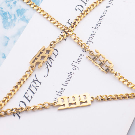 Picture of Stylish Simple Multicolor Stainless Steel Curb Link Chain Angel Number Bracelets For Women 20.5cm(8 1/8") - 20cm(7 7/8") long