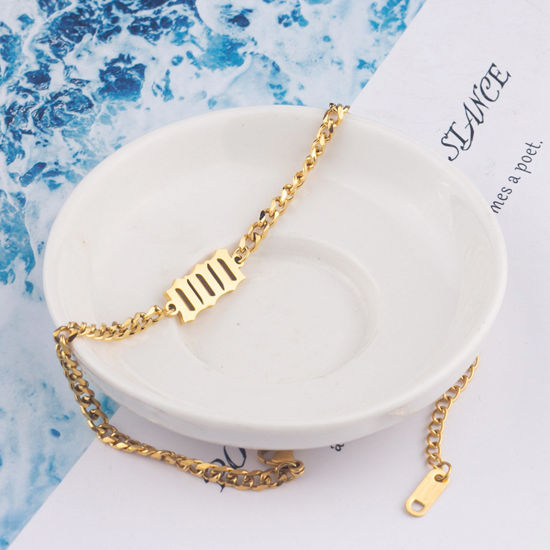Picture of Stylish Simple Multicolor Stainless Steel Curb Link Chain Angel Number Bracelets For Women 20.5cm(8 1/8") - 20cm(7 7/8") long