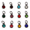 Picture of Zinc Based Alloy & Glass Birthstone Charms Round Gunmetal Multicolor 15mm x 7mm, 10 PCs