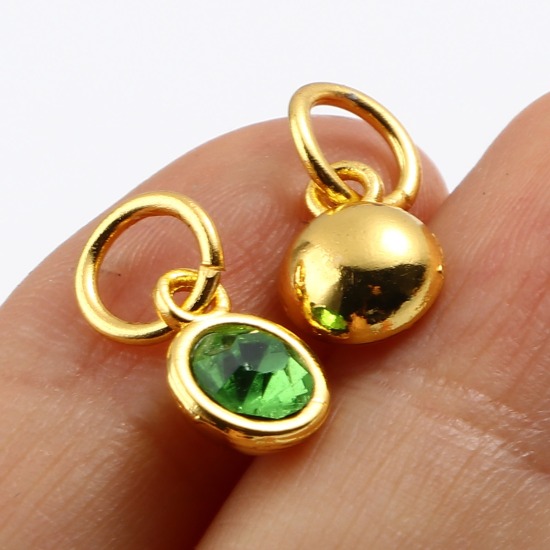 Picture of Zinc Based Alloy & Glass Birthstone Charms Round Gold Plated Multicolor 15mm x 7mm, 10 PCs