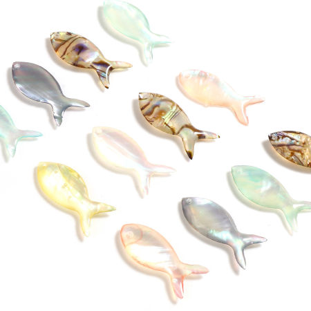 Natur Muschel Ozean Schmuck Charms Fisch Bunt 25mm x 10mm, 2 Stück