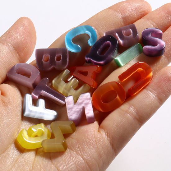 Picture of Cat's Eye Glass ( Synthetic ) Beads Capital Alphabet/ Letter At Random Color No Hole 1 Piece
