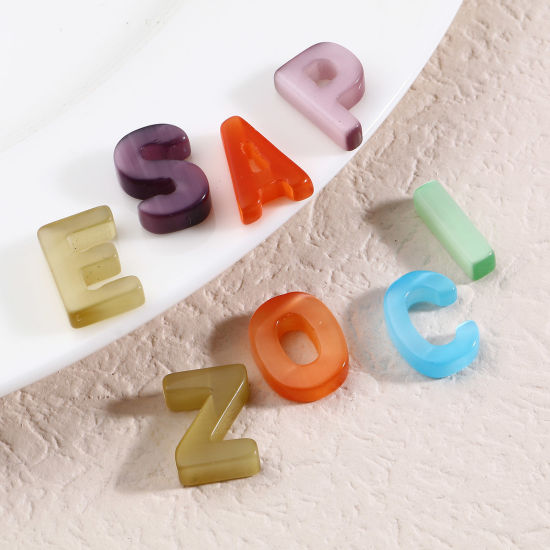 Picture of Cat's Eye Glass ( Synthetic ) Beads Capital Alphabet/ Letter At Random Color No Hole 1 Piece