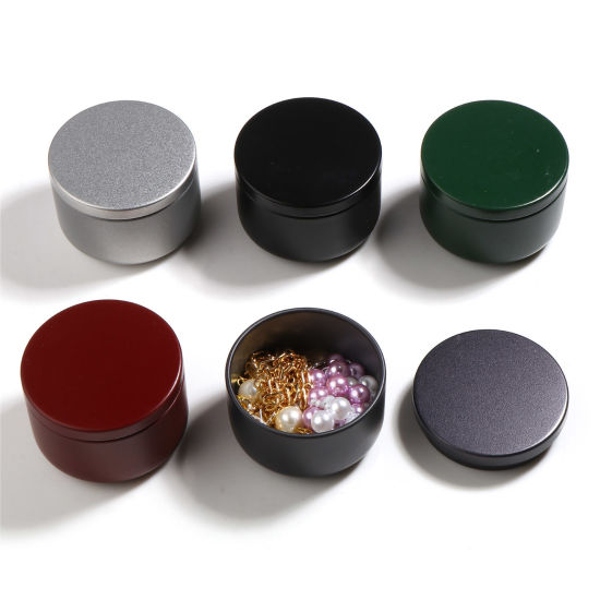 ブリキ DIY 手作りキャンドルティー お茶アクセサリー収納容器ボックス 円形 多色 5.4cm x 3.7cm、 2 個 の画像