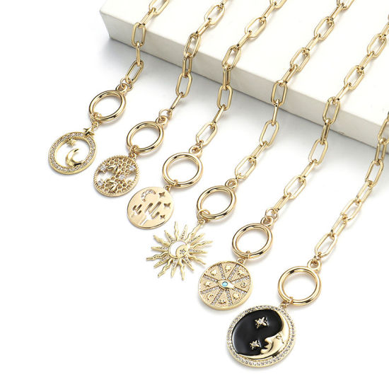 Imagen de 1 Unidad Enchapado al Vacío Ecológico Elegante Galaxia 18K Oro Real Chapado Latón & Brillantito Catena di Fermagli Luna Media Estrella Collar con Colgante Para Mujeres Fiesta
