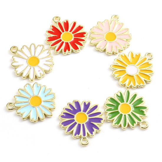 Immagine di Lega di Zinco Charms Fiore Margherita Oro Placcato Multicolore Smalto 18mm x 16mm , 20 Pz