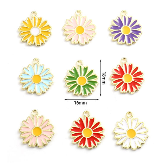 Immagine di Lega di Zinco Charms Fiore Margherita Oro Placcato Multicolore Smalto 18mm x 16mm , 20 Pz