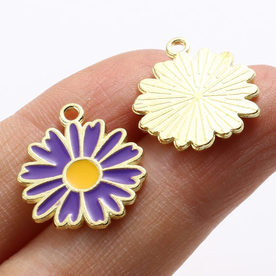 Immagine di Lega di Zinco Charms Fiore Margherita Oro Placcato Multicolore Smalto 18mm x 16mm , 20 Pz