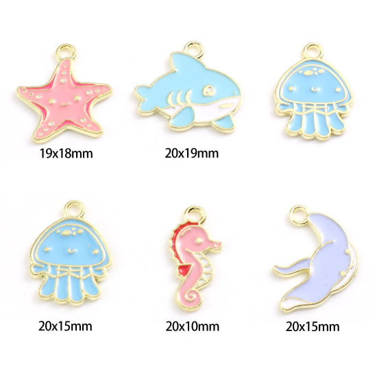 Picture of Zinc Based Alloy Ocean Jewelry Charms Gold Plated Multicolor Enamel 20 PCs