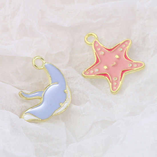 Picture of Zinc Based Alloy Ocean Jewelry Charms Gold Plated Multicolor Enamel 20 PCs