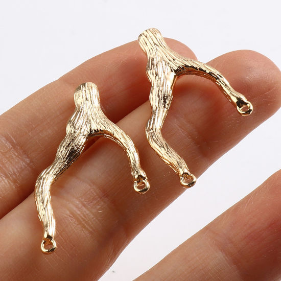 Picture of Brass Ear Post Stud Earrings 18K Real Gold Plated Branch 2 PCs