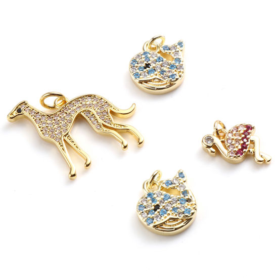 Picture of Brass Micro Pave Charms Animal 18K Real Gold Plated 1 Piece