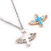 Picture of CCB Plastic Religious Charms Cross Rose Gold Multicolor Enamel Wing 29mm x 22mm, 10 PCs