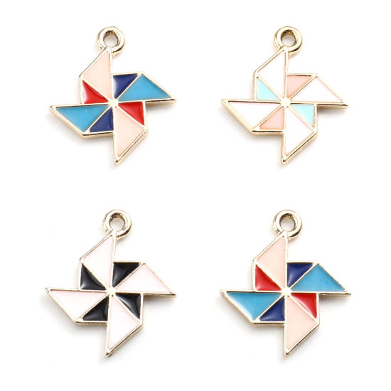 Immagine di Lega di Zinco Charms Mulino a Vento Oro Placcato Multicolore Smalto 21mm x 18mm , 10 Pz