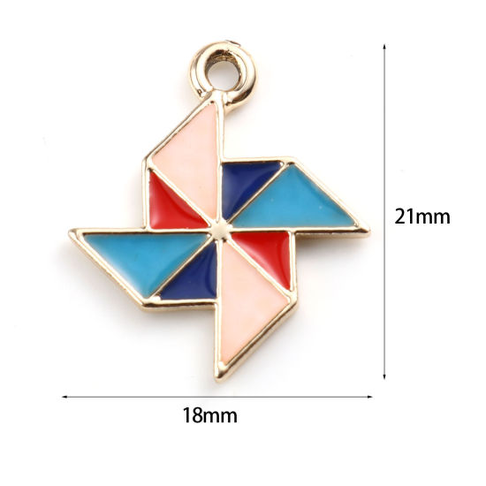 Immagine di Lega di Zinco Charms Mulino a Vento Oro Placcato Multicolore Smalto 21mm x 18mm , 10 Pz
