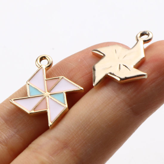 Immagine di Lega di Zinco Charms Mulino a Vento Oro Placcato Multicolore Smalto 21mm x 18mm , 10 Pz