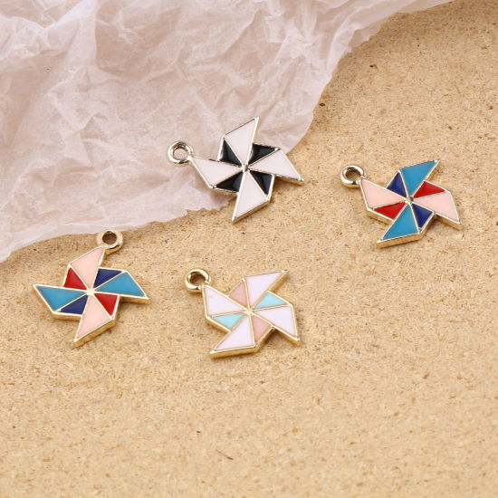 Immagine di Lega di Zinco Charms Mulino a Vento Oro Placcato Multicolore Smalto 21mm x 18mm , 10 Pz
