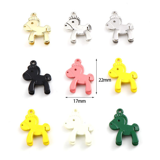Immagine di Lega di Zinco Charms Cavallo in Legno Multicolore Smalto 22mm x 17mm , 10 Pz