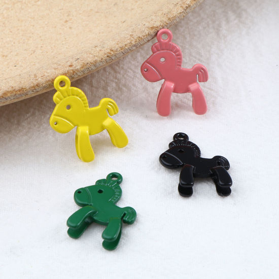 Immagine di Lega di Zinco Charms Cavallo in Legno Multicolore Smalto 22mm x 17mm , 10 Pz