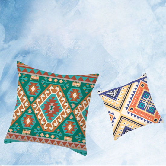 Image de Taie D'oreiller Carrée Style Bohème Géométrique en Tissu de Peau de Pêche Textile À La Maison